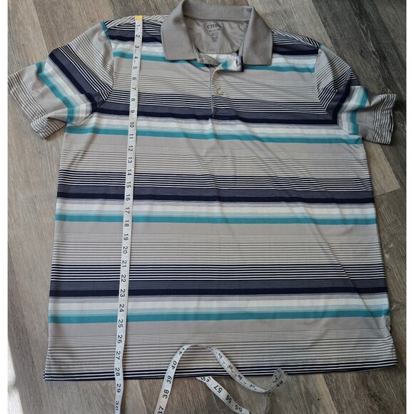 CHAPS Mens XL Polo Shirt Gray Blue Striped Short Sleeve Casual Golf - Picture 5 of 5